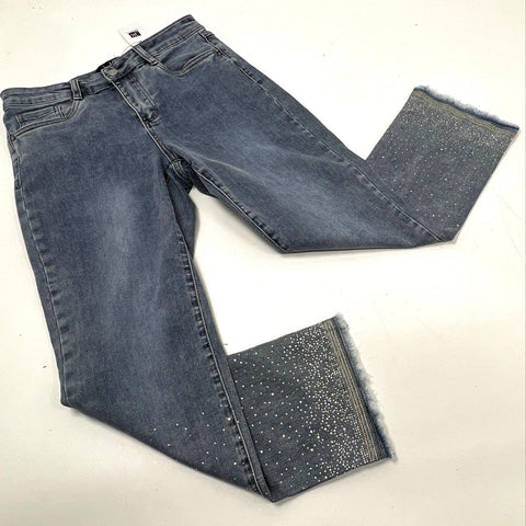 Joseph Ribkoff Women's Blue Crystal Embellished Blasted Raw Hem Jeans Sz 10 NWT