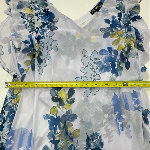 Picadilly Women's Blue Floral Ruffle High-Low V-Neck Dress Denim Multi NWT Sz S
