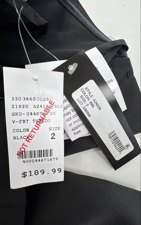 Betsy & Adam Women's Black Tuxedo V-Front Satin Lapel Maxi Dress Gown Sz 2 NWT