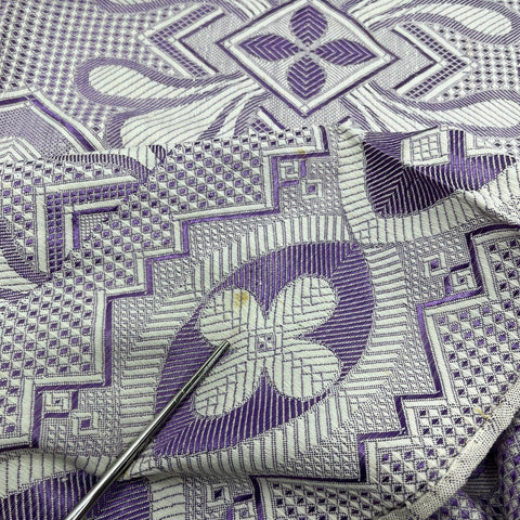 Vintage Purple Woven Tapestry Bedspread Geometric Floral Motif Fringe Coverlet