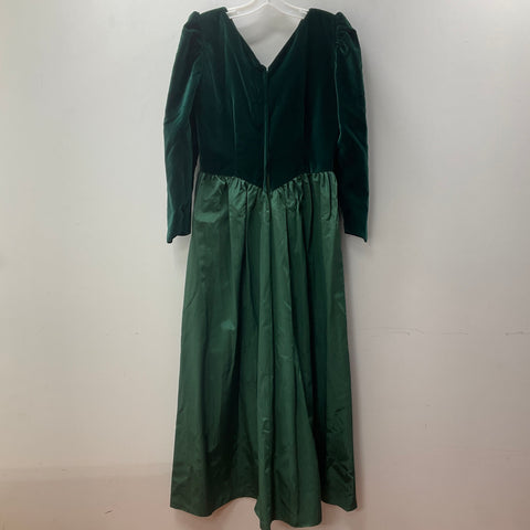 Vintage Handmade Green Velvet & Moire Full Length Holiday Party Dress Size M/L
