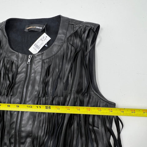 NWT Gabrielle Union Black Faux Leather Tiered Fringe Zip Dress Women's XL