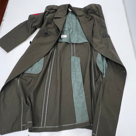 Vintage 60s US Army Men's Green Wool Serge Overcoat Trench Coat Patches Sz 36L