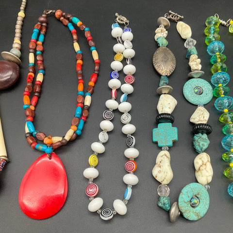 Boho Ethnic Beaded Jewelry Lot 8 Necklaces Turquoise Style Millefiori Statement