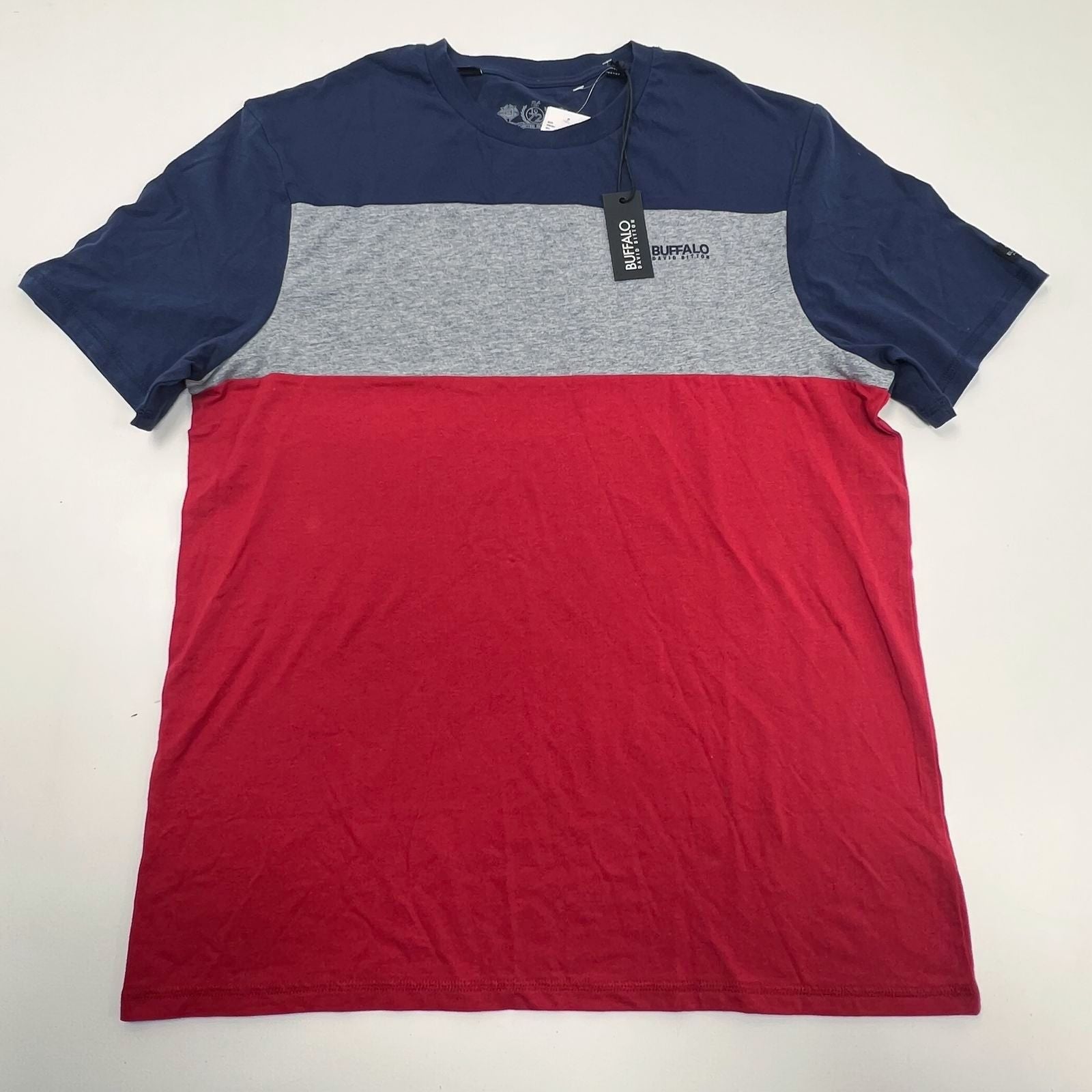 NWT Buffalo David Bitton Color Block Red Blue Gray T-shirt Men's Size XL $55