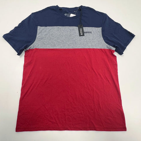 NWT Buffalo David Bitton Color Block Red Blue Gray T-shirt Men's Size XL $55