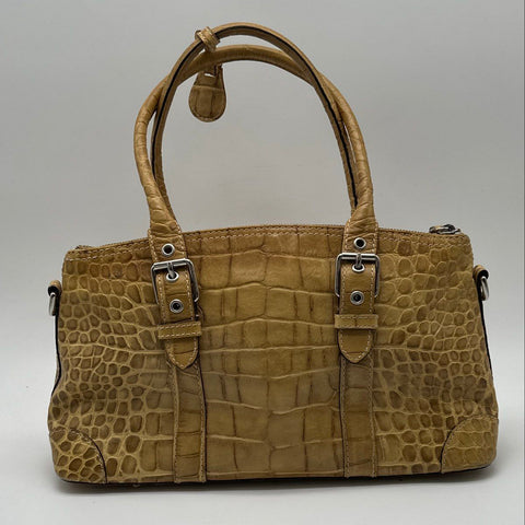 Dooney & Bourke Tan Croco Embossed Leather Satchel Handbag Silver Hardware