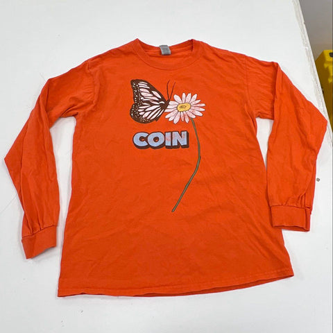 COIN The Band Orange Long Sleeve T-Shirt Butterfly Daisy Graphic Gildan Sz M