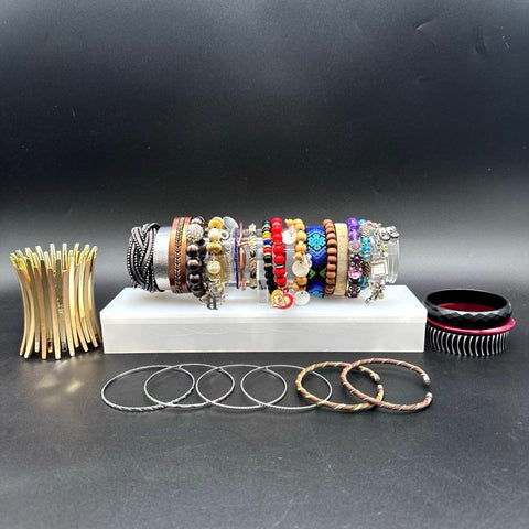 Vintage & Modern Costume Jewelry Lot of 26 Bangles Cuff Beaded Charm Bracelets