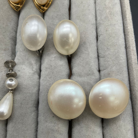 Vintage Richelieu Faux Pearl Jewelry Lot 8 Pairs Clip On & Pierced Earrings