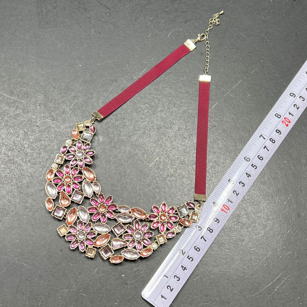 Avon Floral Rhinestone Statement Ribbon Necklace