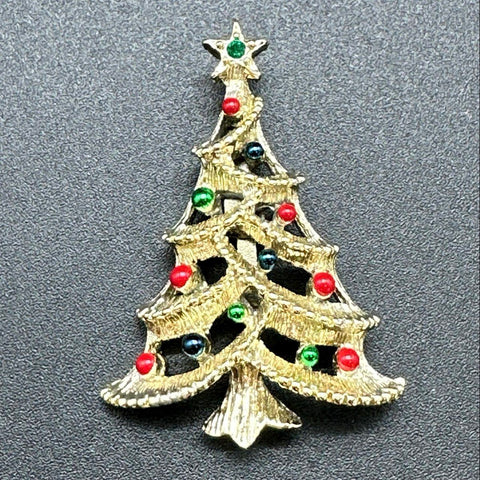 Vintage Christmas Tree Brooch Lot of 5 ART Gerry's WJC Rhinestone Enamel