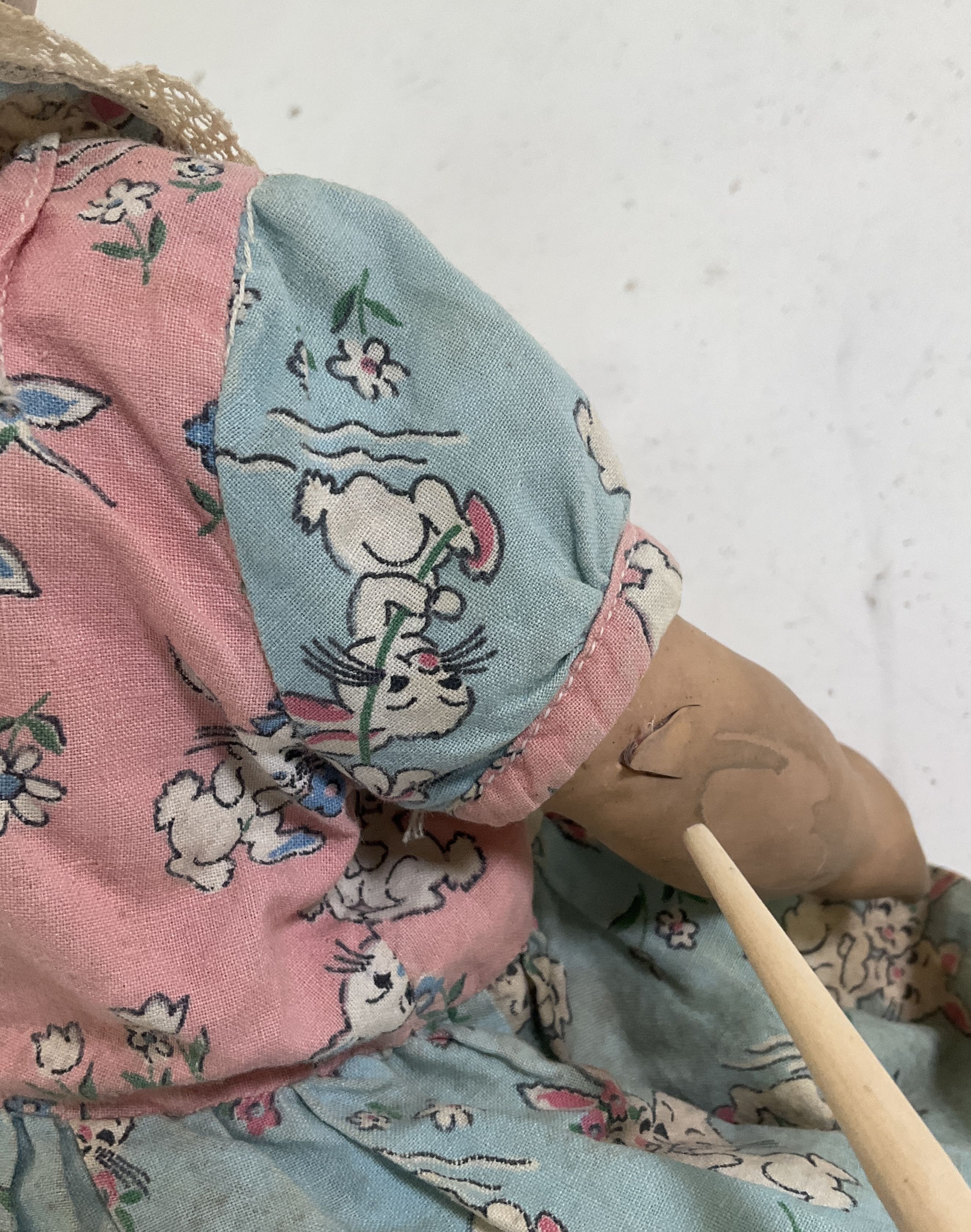 Vintage Pink Blue Dress Cloth Stuffed Baby Doll Damaged Fair Poor Condition 16"