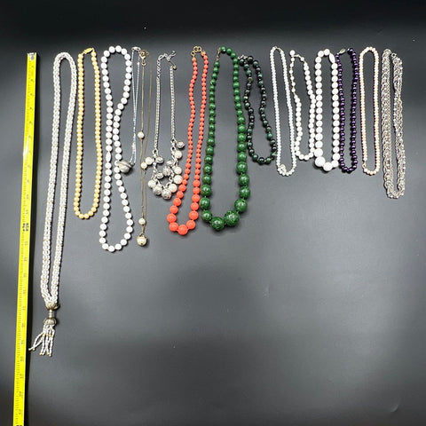 Beaded & Faux Pearl Vintage & Modern Necklace Jewelry Lot of 14 Tassel Statement