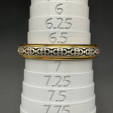 Brighton Intrigue Narrow Hinged Bangle Two-Tone Scroll Heart Accents Size 7