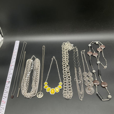Fashion Costume Jewelry Lot of 8 Necklaces Silver Tone Yellow Bib Peace Sign