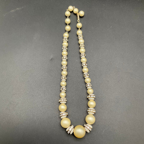 Vintage Costume Jewelry Lot Faux Pearl Necklaces Rhinestone Accents Mid-Century