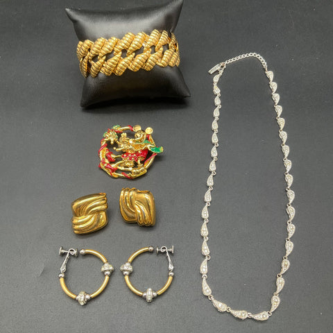 Vintage Napier Disney Jewelry Lot Mickey Brooch Necklace Earrings Bracelet 5pc