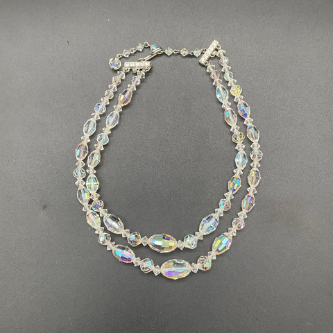 Vintage Glass Crystal Beaded Necklace Lot of 3 AB Finish Signed Japan