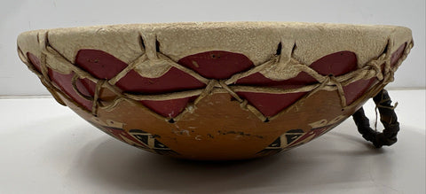 Vintage Hand Painted Rawhide Bowl Drum 17" Native American Style Southwestern