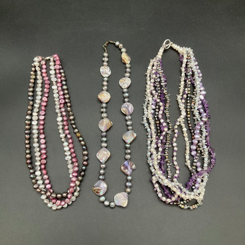 Sterling Silver 925 Freshwater Pearl Jewelry Lot 3 Multi-strand Necklaces