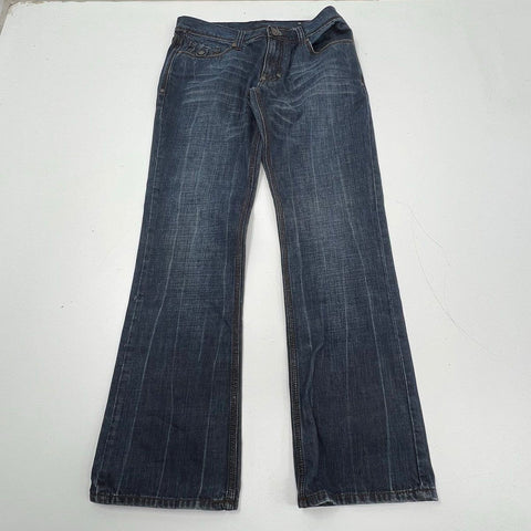 Blac Label Men's Dark Wash Distressed Flap Pocket Bootcut Jeans Size 34