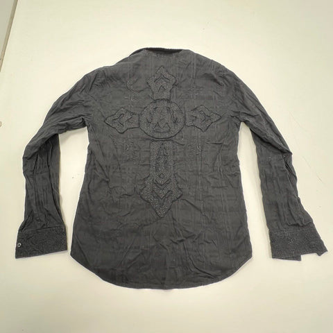 Affliction Black Premium Embroidered Cross Y2K Grunge Button Down Shirt Sz S