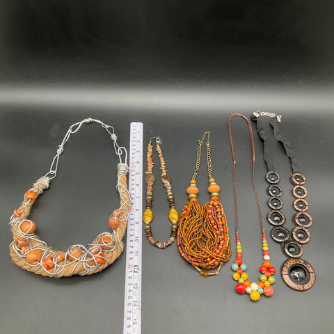 Boho Mixed Statement Necklace Lot of 5 Earthy Tribal Natural Materials 0.9 lbs