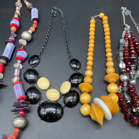 Vintage Statement Beaded Jewelry Lot of 8 Necklaces Shark Tooth Heart Faux Pearl
