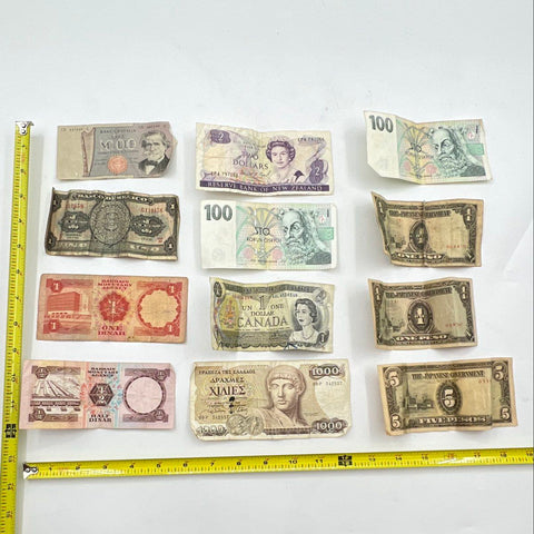 International Banknote Lot Mixed World Currency 12 Pieces Vintage