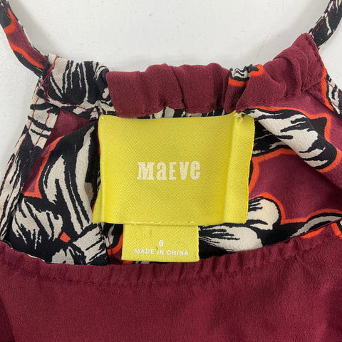 Maeve Burgundy Red Floral Silk High Neck Trapeze Cami Tank Top Women's Size 6