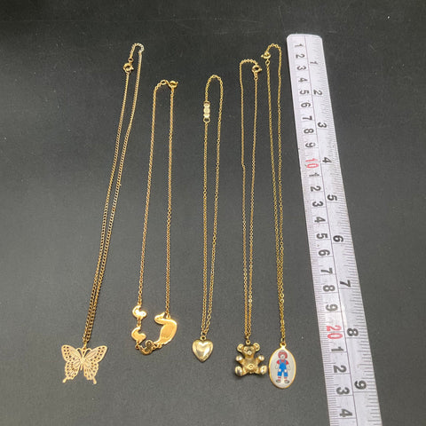Vintage Gold Tone Children's Necklace Lot 5pc Avon Ducks Ronald McDonald Heart
