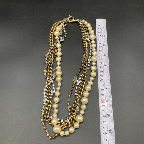 J. Crew Gold Tone Faux Pearl Clear Rhinestone Multi-Strand Necklace Bracelet Lot