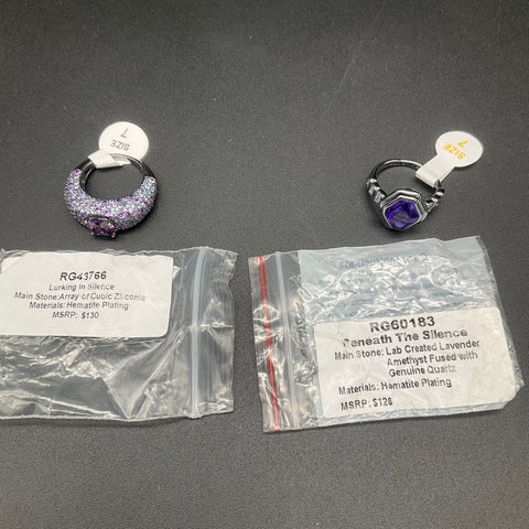 Bomb Party Hematite Plated Lavender Amethyst CZ Rings Lot of 2 Size 7