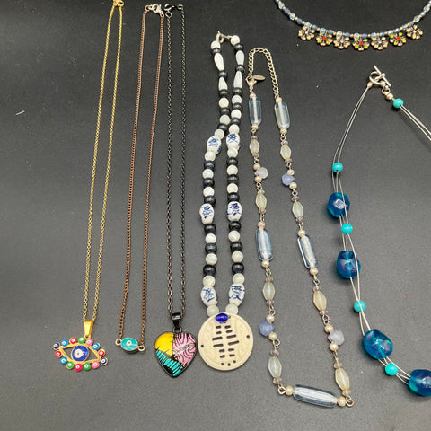 Modern Costume Jewelry Lot 12 Necklaces Beaded Evil Eye Sally Nightmare Xmas