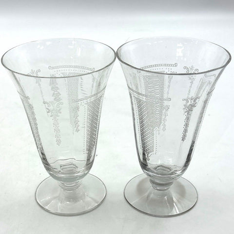 Fostoria Etched Glass 9 Piece Set Crystal Tapered Goblets Champagne Wine Vintage