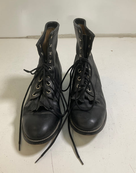 Vintage Justin Black Leather Kiltie Lace Up Roper Boots Youth Size 4.5D