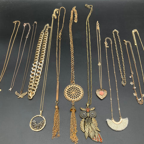 Modern Fashion Jewelry Lot of 12 Gold Tone Silver Tone Owl Tassel Necklaces