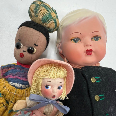Vintage Mid-Century Doll Lot (3) Rozetta Dutch Boy Felt & Folk Art Dolls