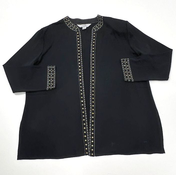 Women's Ming Wang Black Knit Studded Accent Long Sleeve Jacket - Size XL