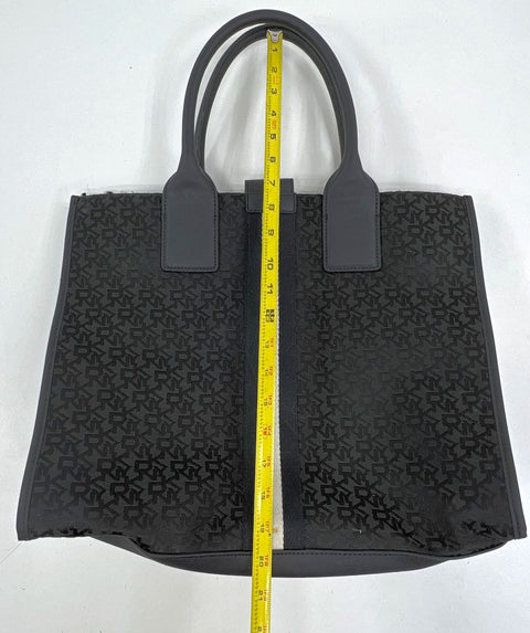 DKNY Black Carlita Tote Bag Monogram Jacquard White Stripe