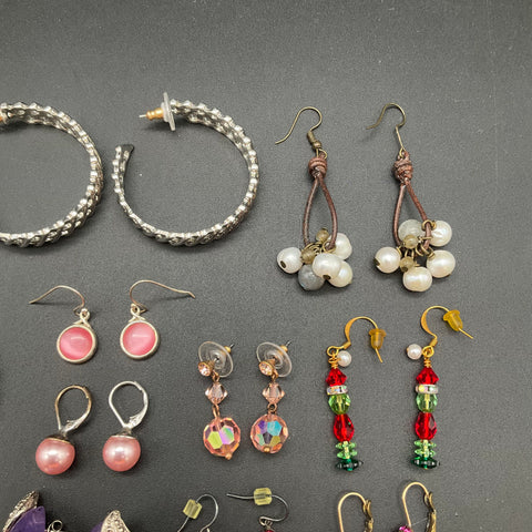 Boho Vintage Contemporary Earrings Jewelry Lot 16 Pairs Beaded Hoops Chandelier