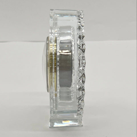 Vintage Crystal Quartz Desk Clock Roman Numeral Sunburst Cut Glass 5 Inch