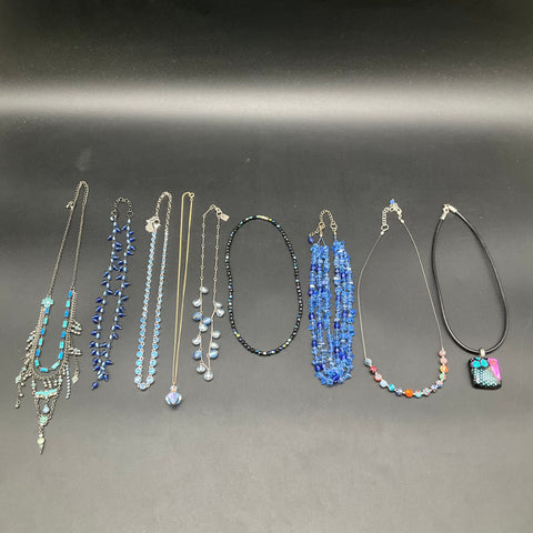 Costume Jewelry Lot 9 Necklaces Mixed Styles Blue Black Art Glass Nine West
