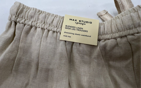 Max Studio London Women's Tan Blended Linen Wide Leg Trousers Mid Rise NWT Sz L