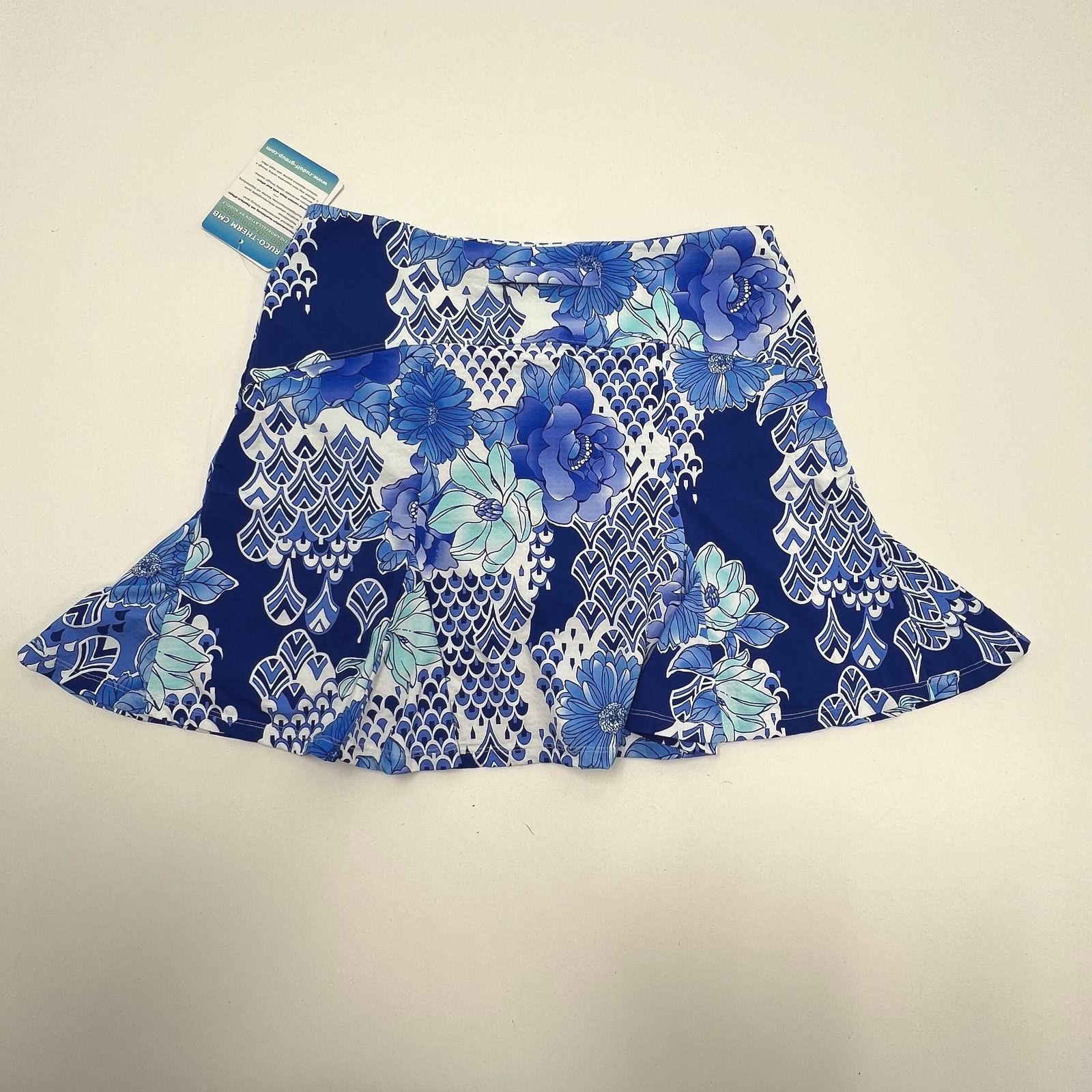 NWT G Lifestyle Deco Daisy Blue Tonal Floral Skort Women's Large