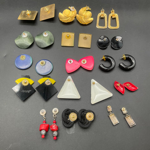 Vintage 1980s Jewelry Lot 15 Pairs Earrings Berebi Jness Geometric Postmodern