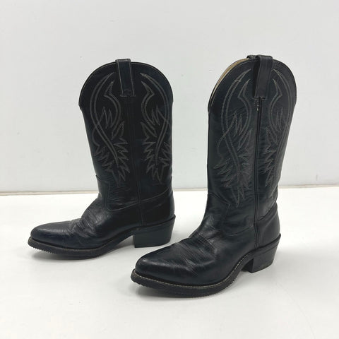 Vintage 80s HH Black Leather Safety Toe Cowboy Work Boots Size 7 EE