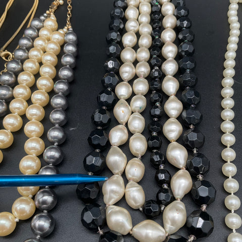 Vintage Faux Pearl Costume Jewelry Lot 10 pc Necklaces Bracelets Multi-Strand