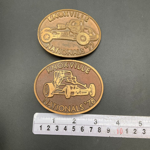 Vintage 1977 1978 Knoxville Nationals Sprint Car Racing Belt Buckles Lot of 2